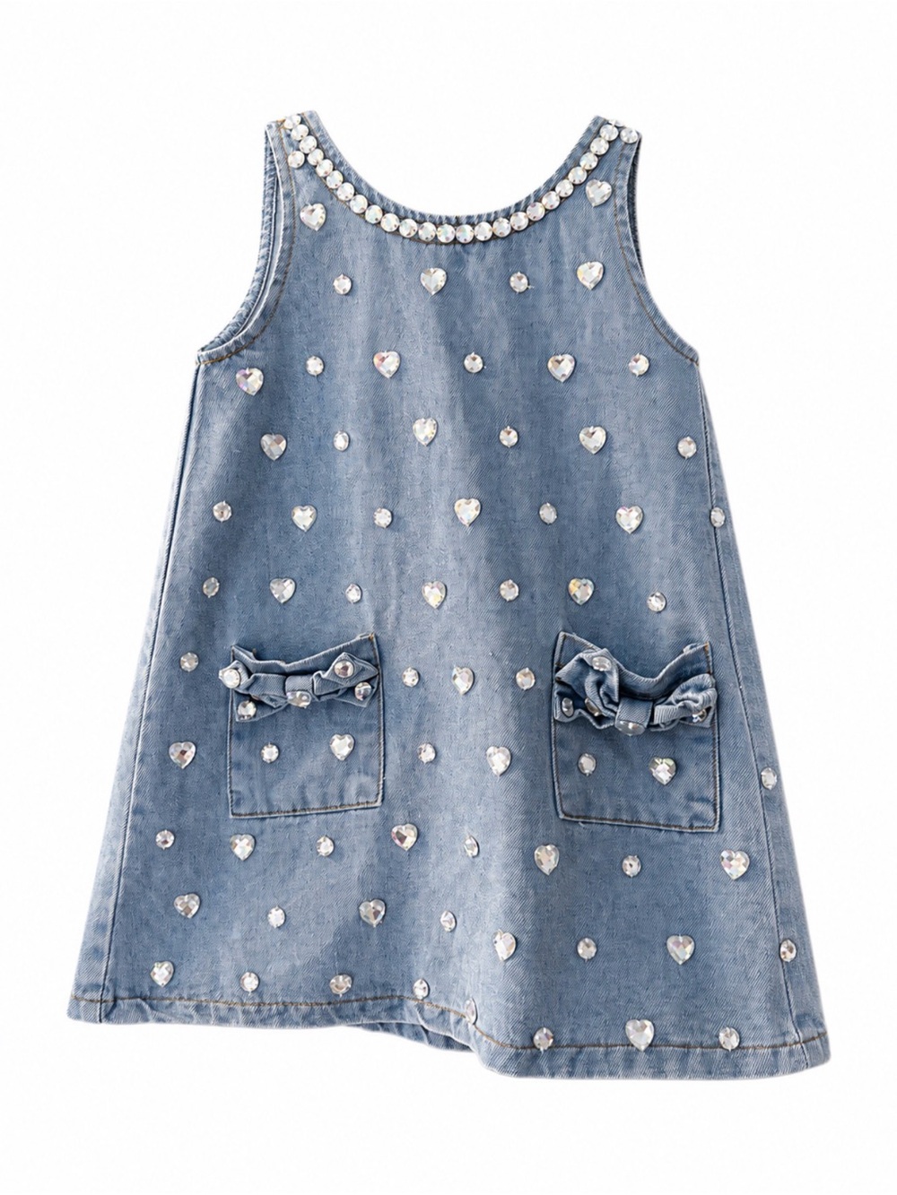 Lola + The Boys Size 2T Light Blue Jean Embellished Rhinestoned w/Back Bow Dress